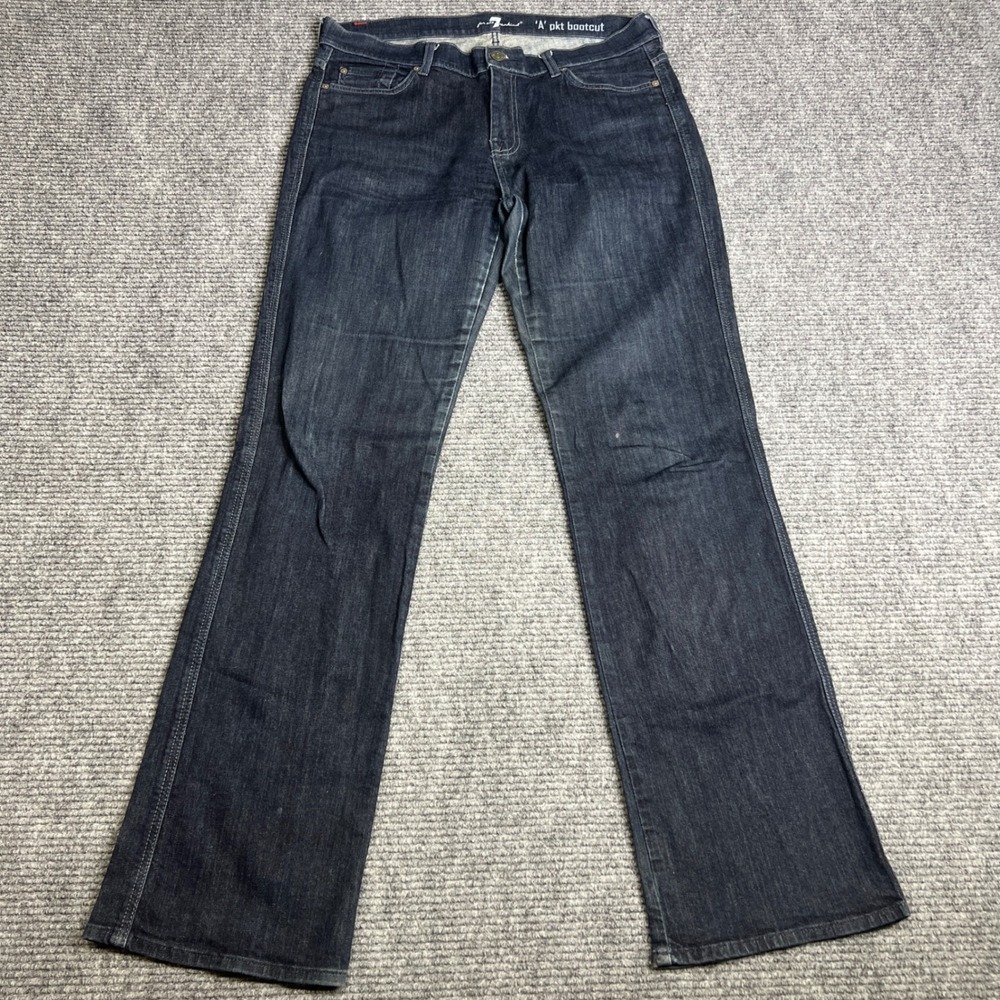 7 For All Mankind A Pocket Bootcut Jeans Mens 34 Dark Indigo Blue Stretch Denim